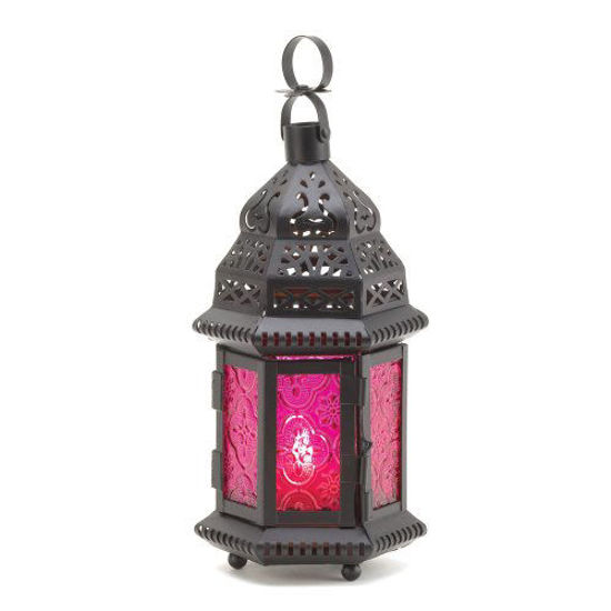 Picture of Dark Pink Glass Candle Lantern