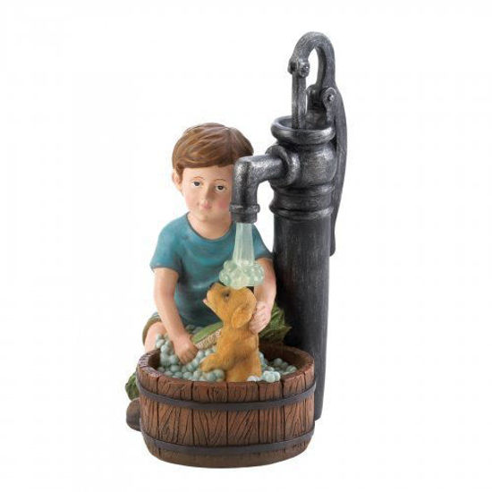 Picture of Boy And Dog Solar Garden Statue