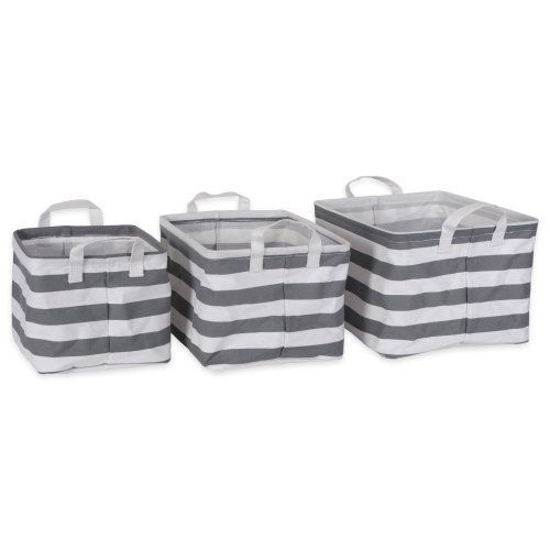 Picture of Pe Coated Cotton/poly Laundry Bin Stripe Gray Rectangle Asst Small Set/3