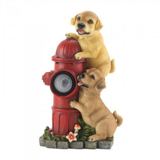 Picture of Dogs And Fire Hydrant Solar Statue